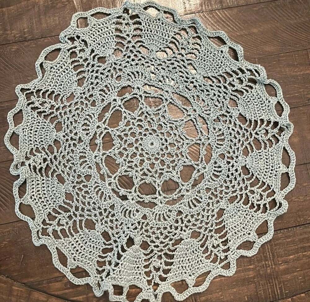 Handmade Crochet Doily Size 15 Inches Sage Green Cotton Lace